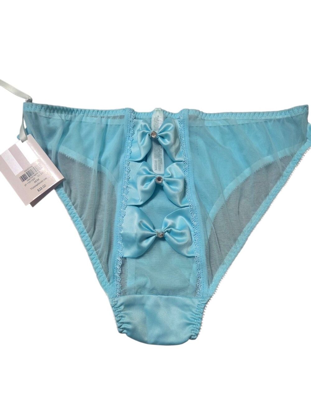 NWT Victoria's Secret Panty Bridal I Do Blue Bows Bling Bikini Sheer Medium U.1